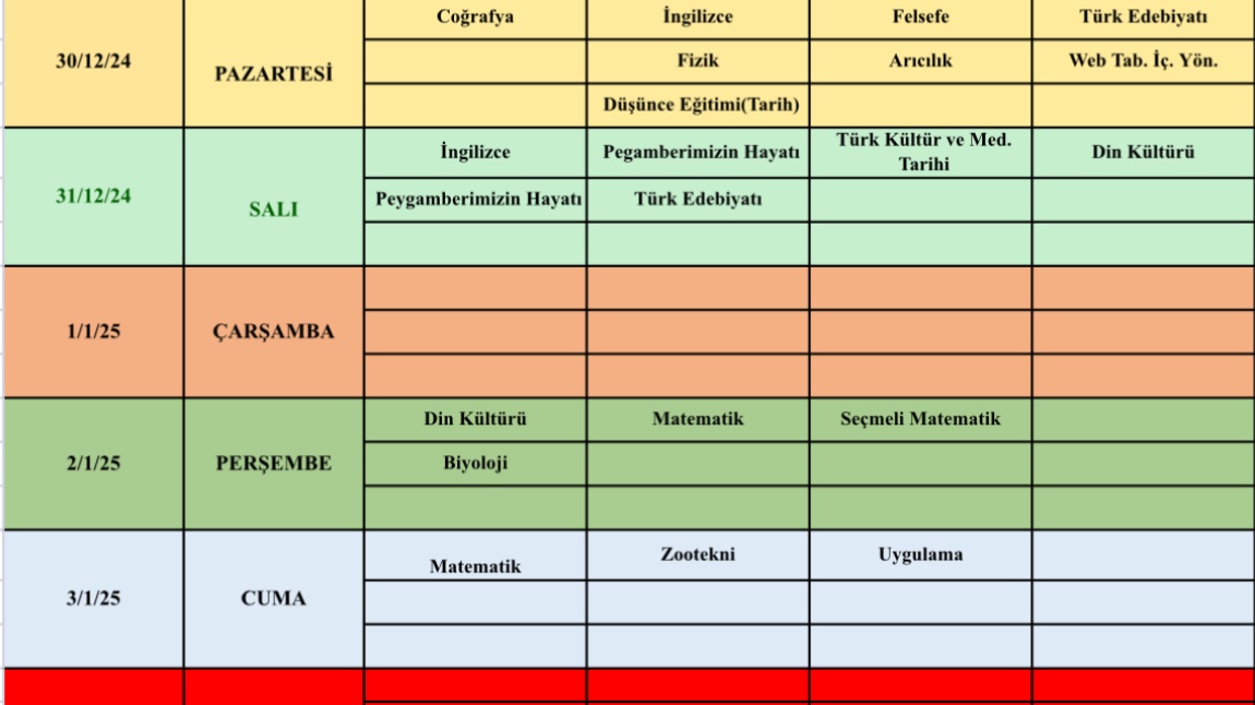 1.Dönem 2.Sınav Takvimimiz 